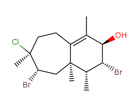 Molecular Structure of 70073-12-0 ((2R)-1,4α,4aα,7α-Tetramethyl-3α,6α-dibromo-7-chloro-3,4,4a,5,6,7,8,9-octahydro-2H-benzocycloheptene-2β-ol)