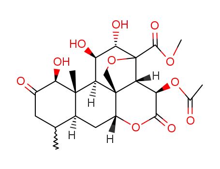 Molecular Structure of 53663-04-0 (methyl 15-(acetyloxy)-1,11,12-trihydroxy-2,16-dioxo-13,20-epoxypicrasan-21-oate)