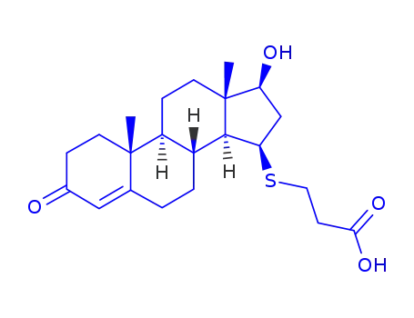 Molecular Structure of 60288-28-0 (3-{[(8xi,9xi,14xi,15beta,17beta)-17-hydroxy-3-oxoandrost-4-en-15-yl]sulfanyl}propanoic acid)