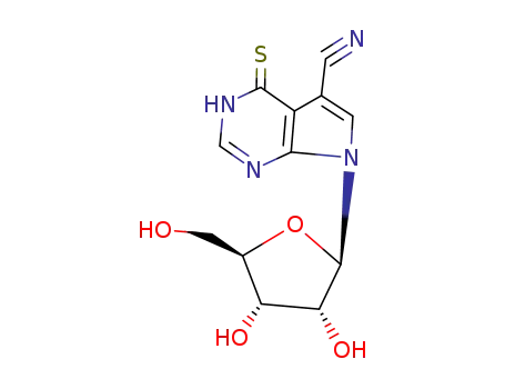 Molecular Structure of 54267-43-5 (7-pentofuranosyl-4-thioxo-4,7-dihydro-1H-pyrrolo[2,3-d]pyrimidine-5-carbonitrile)
