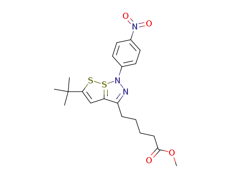 Molecular Structure of 59997-47-6 (methyl 5-[5-tert-butyl-1-(4-nitrophenyl)-1H-7lambda~4~-[1,2]dithiolo[5,1-e][1,2,3]thiadiazol-3-yl]pentanoate)