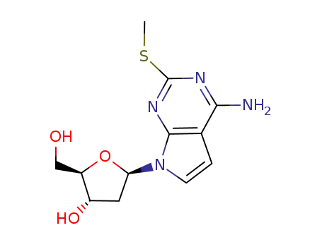 Molecular Structure of 86402-13-3 (4-Amino-7-(2-desoxy-β-D-erythro-pentofuranosyl)-2-methylthio-7H-pyrrolo<2,3-d>pyrimidin)