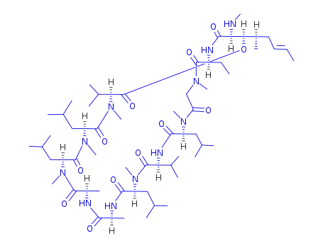 Molecular Structure of 59865-16-6 (30-ethyl-34-[(Z)-hex-4-en-2-yl]-4,7,10,12,15,19,25,28-octamethyl-33-me thylamino-6,9,18,24-tetrakis(2-methylpropyl)-3,21-dipropan-2-yl-1-oxa- 4,7,10,13,16,19,22,25,28,31-decazacyclotetratriacontane-2,5,8,11,14,17 ,20,23,26,29,32-undecone)