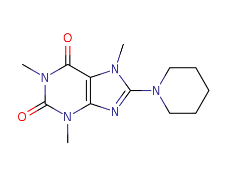 Molecular Structure of 5436-39-5 (1,3,7-trimethyl-8-(piperidin-1-yl)-3,7-dihydro-1H-purine-2,6-dione)
