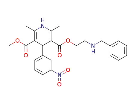 Molecular Structure of 54527-90-1 (2,6-Dimethyl-4-(3-nitro-phenyl)-1,4-dihydro-pyridine-3,5-dicarboxylic acid 3-(2-benzylamino-ethyl) ester 5-methyl ester)