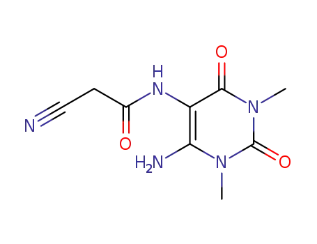 Molecular Structure of 5463-54-7 (N-(6-amino-1,3-dimethyl-2,4-dioxo-1,2,3,4-tetrahydropyrimidin-5-yl)-2-cyanoacetamide)