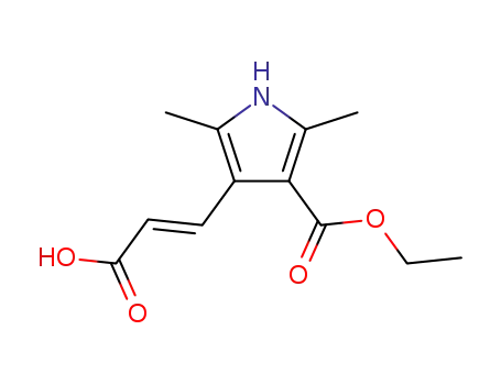 Molecular Structure of 5443-41-4 ((E)-3-(4-ethoxycarbonyl-2,5-dimethyl-1H-pyrrol-3-yl)prop-2-enoic acid)