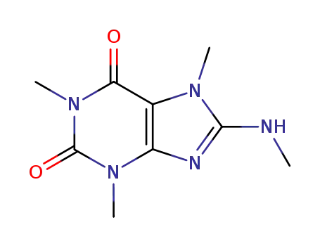 Molecular Structure of 5422-30-0 (1,3,7-trimethyl-8-methylamino-purine-2,6-dione)