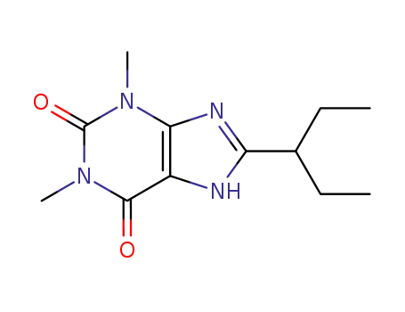 Molecular Structure of 5429-31-2 (1,3-dimethyl-8-(pentan-3-yl)-3,7-dihydro-1H-purine-2,6-dione)