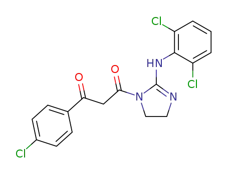 Molecular Structure of 59897-85-7 (1-(4-chlorophenyl)-3-{2-[(2,6-dichlorophenyl)amino]-4,5-dihydro-1H-imidazol-1-yl}propane-1,3-dione)