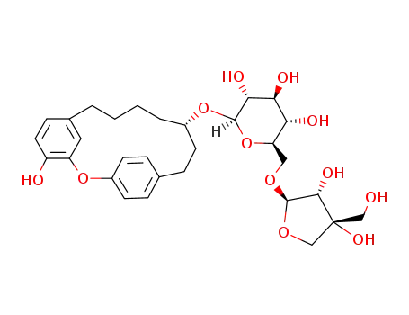 Molecular Structure of 74390-29-7 (&acirc;-D-Glucopyranoside,(12R)-4-hydroxy-2-oxatricyclo[ 13.2.2.13,7]eicosa-3,5,7(20),15,17,18- hexaen-12-yl 6-O-D-apio-&acirc;-D-furanosyl- )