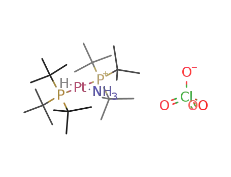 Molecular Structure of 85944-38-3 ({PtH(NH<sub>3</sub>)(P(C(CH<sub>3</sub>)3)3)2}<sup>(1+)</sup>*ClO<sub>4</sub><sup>(1-)</sup>={PtH(NH<sub>3</sub>)(P(C(CH<sub>3</sub>)3)3)2}ClO<sub>4</sub>)