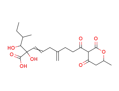 Molecular Structure of 10088-62-7 (2-Hydroxy-2-(1-hydroxy-2-methylbutyl)-6-methylene-9-oxo-9-(tetrahydro-6-methyl-2,4-dioxo-2H-pyran-3-yl)-3-nonenoic acid)