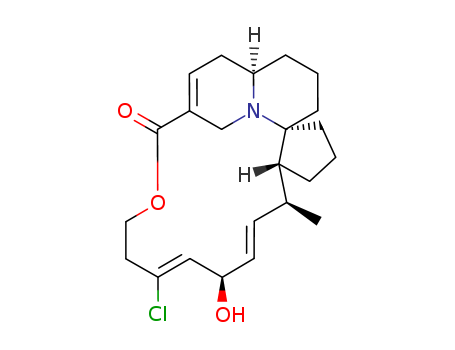 Molecular Structure of 178176-75-5 (8H-4,7-Ethanylylidene-6H-cyclopenta[f]pyrido- [1,2-e][1,5]oxaazacyclopentadecin-8-one,12- chloro-1,2,3,4,10,11,14,17,17a,18,19,20- dodecahydro-14-hydroxy-17-methyl-,(4R,- 12Z,14R,15E,17S,17aR,20aS)- )
