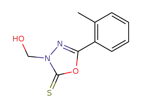 Molecular Structure of 72384-94-2 (3-hydroxymethyl-5-<i>o</i>-tolyl-3<i>H</i>-[1,3,4]oxadiazole-2-thione)
