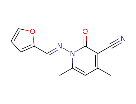 Molecular Structure of 61296-00-2 (1,2-Dihydro-4,6-dimethyl-1-(furfurylideneamino)-2-oxopyridine-3-carbonitrile)