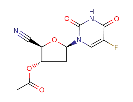 Molecular Structure of 54918-13-7 ([(2R,3S,5R)-2-cyano-5-(5-fluoro-2,4-dioxo-pyrimidin-1-yl)oxolan-3-yl] acetate)