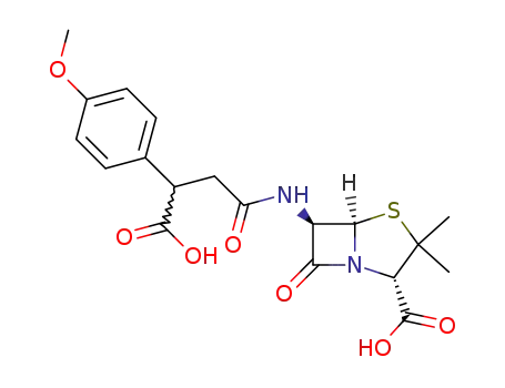 Molecular Structure of 60947-78-6 (6-{[3-carboxy-3-(4-methoxyphenyl)propanoyl]amino}-3,3-dimethyl-7-oxo-4-thia-1-azabicyclo[3.2.0]heptane-2-carboxylic acid)