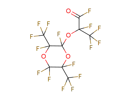 Molecular Structure of 59117-73-6 (Propanoyl fluoride,
2,3,3,3-tetrafluoro-2-[[2,3,5,5,6-pentafluoro-3,6-bis(trifluoromethyl)-1,4-
dioxan-2-yl]oxy]-)
