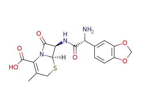 Molecular Structure of 71685-95-5 ((6R,7R)-7-((R)-2-Amino-2-benzo[1,3]dioxol-5-yl-acetylamino)-3-methyl-8-oxo-5-thia-1-aza-bicyclo[4.2.0]oct-2-ene-2-carboxylic acid)