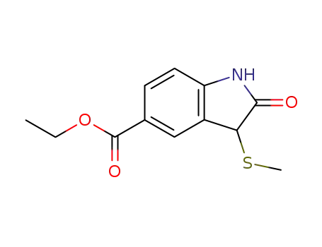 Molecular Structure of 61394-56-7 (1H-Indole-5-carboxylic acid, 2,3-dihydro-3-(methylthio)-2-oxo-, ethyl
ester)