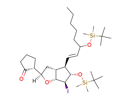 7-endo-t-butyldimethylsilyloxy-6-exo-(3-t-butyldimethylsilyloxyoct-1-enyl)-3-exo-<(1R)-2-oxocyclopentyl>-8-exo-iodo-cis-2-oxabicyclo<3.3.0>octane