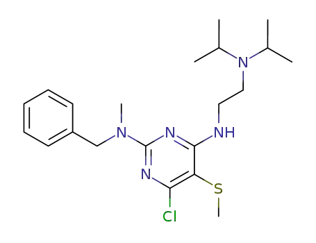 Molecular Structure of 55417-00-0 (N~2~-benzyl-N~4~-{2-[bis(1-methylethyl)amino]ethyl}-6-chloro-N~2~-methyl-5-(methylsulfanyl)pyrimidine-2,4-diamine)