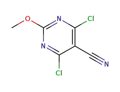 Molecular Structure of 56032-15-6 (4,6-dichloro-2-methoxy-pyrimidine-5-carbonitrile)