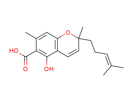 Molecular Structure of 705931-13-1 (2,7-dimethyl-5-hydroxy-2-(4-methylpent-3-enyl)-2H-1-benzopyran-6-carboxylic acid)