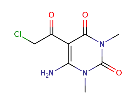 Molecular Structure of 67130-66-9 (6-AMINO-5-(2-CHLORO-ACETYL)-1,3-DIMETHYL-1H-PYRIMIDINE-2,4-DIONE)