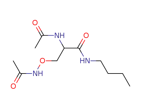Molecular Structure of 51541-31-2 (Propanamide, 2-(acetylamino)-3-[(acetylamino)oxy]-N-butyl-, (R)-)