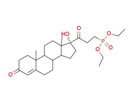 Molecular Structure of 6224-07-3 (diethyl {3-[(8R,9S,10R,13S,14S,17R)-17-hydroxy-10,13-dimethyl-3-oxo-2,3,6,7,8,9,10,11,12,13,14,15,16,17-tetradecahydro-1H-cyclopenta[a]phenanthren-17-yl]-3-oxopropyl}phosphonate (non-preferred name))