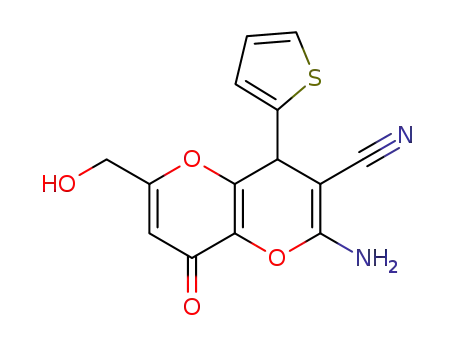 Molecular Structure of 625376-15-0 (2-AMINO-6-(HYDROXYMETHYL)-8-OXO-4-(2-THIENYL)-4,8-DIHYDROPYRANO[3,2-B]PYRAN-3-CARBONITRILE)