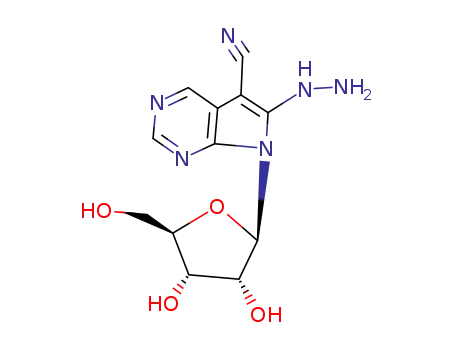 Molecular Structure of 57071-80-4 (6-hydrazinyl-7-pentofuranosyl-7H-pyrrolo[2,3-d]pyrimidine-5-carbonitrile)
