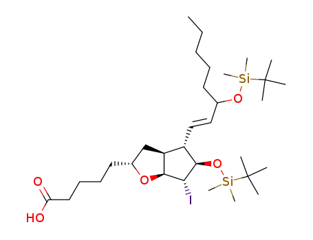 5-{(2R,3aS,4S,5R,6R,6aS)-5-(tert-Butyl-dimethyl-silanyloxy)-4-[(E)-3-(tert-butyl-dimethyl-silanyloxy)-oct-1-enyl]-6-iodo-hexahydro-cyclopenta[b]furan-2-yl}-pentanoic acid