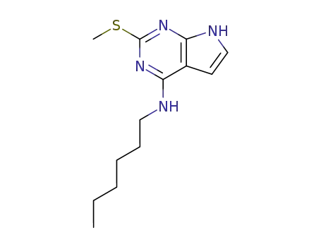 Molecular Structure of 54532-53-5 (1H-Pyrrolo[2,3-d]pyrimidin-4-amine, N-hexyl-2-(methylthio)-)