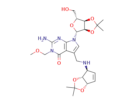 2-amino-3,4-dihydro-5-<(3S,4R,5S)-4,5-dihydroxy-4,5-O-isopropylidenecyclopent-1-en-3-ylaminomethyl>-3-methoxymethyl-7-(2,3-O-isopropylidene-β-D-ribofuranosyl)-7H-pyrrolo<2,3-d>pyrimidin-4-one