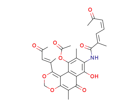 Molecular Structure of 58074-37-6 ((2E,4Z)-N-[10-Acetoxy-7-hydroxy-5,9-dimethyl-1-[(E)-1-methyl-3-oxo-1-butenyl]-6-oxo-6H-naphtho[2,1-d][1,3]dioxin-8-yl]-2-methyl-6-oxo-2,4-heptadienamide)