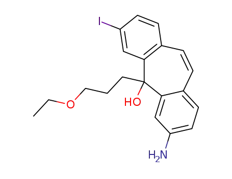 Molecular Structure of 77104-20-2 (3-amino-5-(3-ethoxypropyl)-7-iodo-5H-dibenzo[a,d]cyclohepten-5-ol)