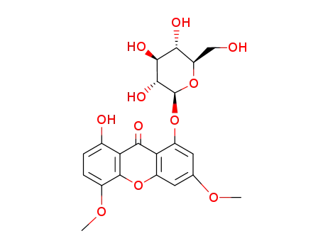 Molecular Structure of 26674-36-2 (1-(β-D-glucopyranosyloxy)-8-hydroxy-3,5-dimethoxy-9H-xanthen-9-one)