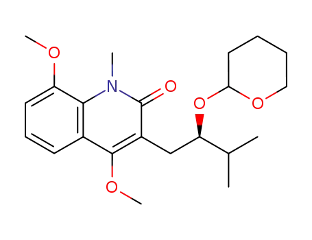 Molecular Structure of 204686-77-1 (4,8-Dimethoxy-1-methyl-3-[(R)-3-methyl-2-(tetrahydro-pyran-2-yloxy)-butyl]-1H-quinolin-2-one)