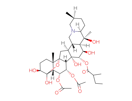 Molecular Structure of 6746-01-6 (4α,9-Epoxycevane-3β,4,6α,7α,14,15α,16β,20-octol 6,7-diacetate 15-[(R)-2-methylbutanoate])