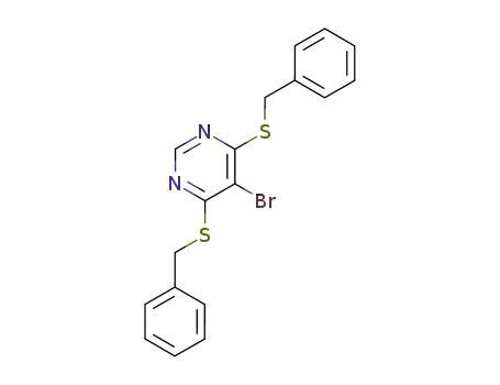 Molecular Structure of 6308-36-7 (4,6-bis(benzylsulfanyl)-5-bromo-pyrimidine)
