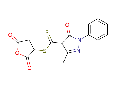 Molecular Structure of 63018-27-9 (2,5-dioxotetrahydrofuran-3-yl 3-methyl-5-oxo-1-phenyl-4,5-dihydro-1H-pyrazole-4-carbodithioate)