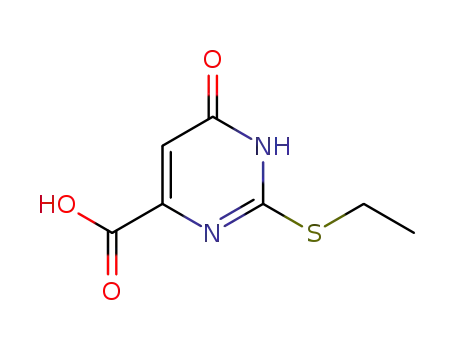 Molecular Structure of 6308-28-7 (2-(ethylsulfanyl)-6-oxo-3,6-dihydropyrimidine-4-carboxylic acid)