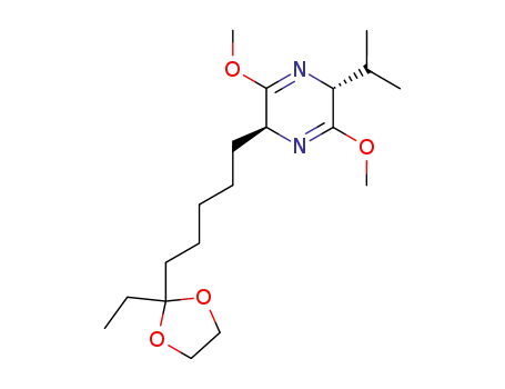 Molecular Structure of 635680-09-0 (trans-2-[4-(2-ethyl-[1,3]dioxolan-2-yl)-pentyl]-5-isopropyl-3,6-dimethoxy-2,5-dihydropyrazine)