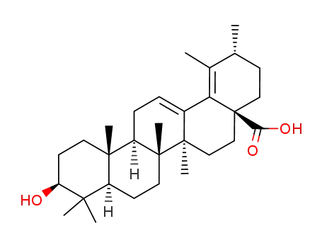 Molecular Structure of 14021-14-8 (Ursa-12,18-dien-28-oicacid, 3-hydroxy-, (3b)-)