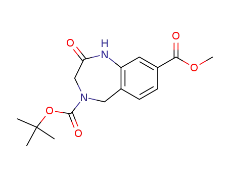 Molecular Structure of 637338-10-4 (4H-1,4-Benzodiazepine-4,8-dicarboxylic acid,
1,2,3,5-tetrahydro-2-oxo-, 4-(1,1-dimethylethyl) 8-methyl ester)