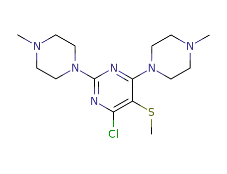 Molecular Structure of 63731-95-3 (4-Chloro-2,6-bis(4-methylpiperazino)-5-(methylthio)pyrimidine)