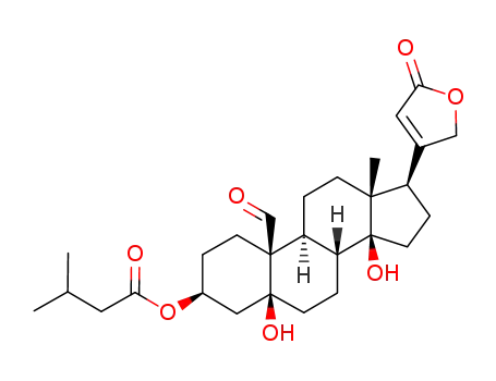 Molecular Structure of 63979-73-7 (5,14-Dihydroxy-3β-(3-methyl-1-oxobutoxy)-19-oxo-5β-card-20(22)-enolide)